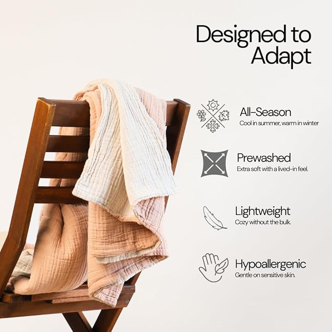 Salt Earth 100% Cotton Muslin Blanket, Gauze Blanket 50"X60" Throw with Tassel 6 Layered, Couch, Bed, Living Room, Home,Lightweight & All Season Blankets & Throws, Skin Friendly (Rose Dust/Moonbeam)