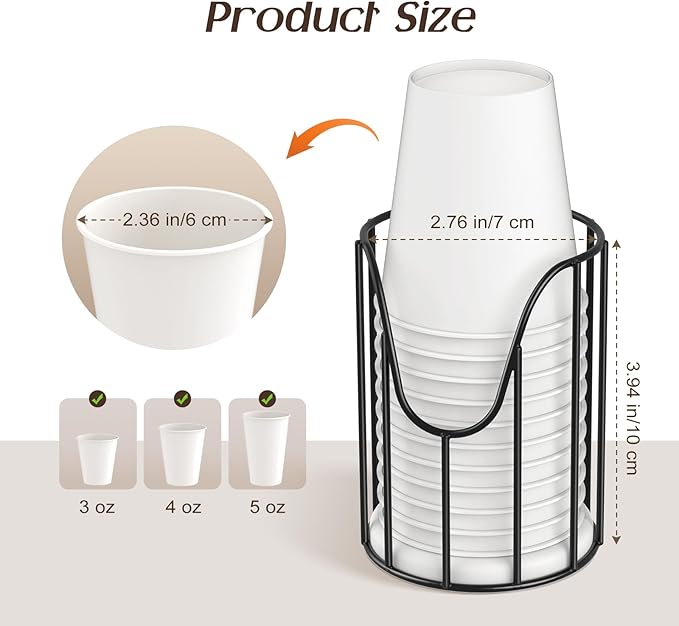 Luxspire Bathroom Cup Dispenser, 3-5oz Dixie Cup Dispenser, Metal Dixie Cup Holder, Disposable Paper Cup Holder for Bathroom, Cotton Pad Holder, Guest Bathroom Essentials, Black