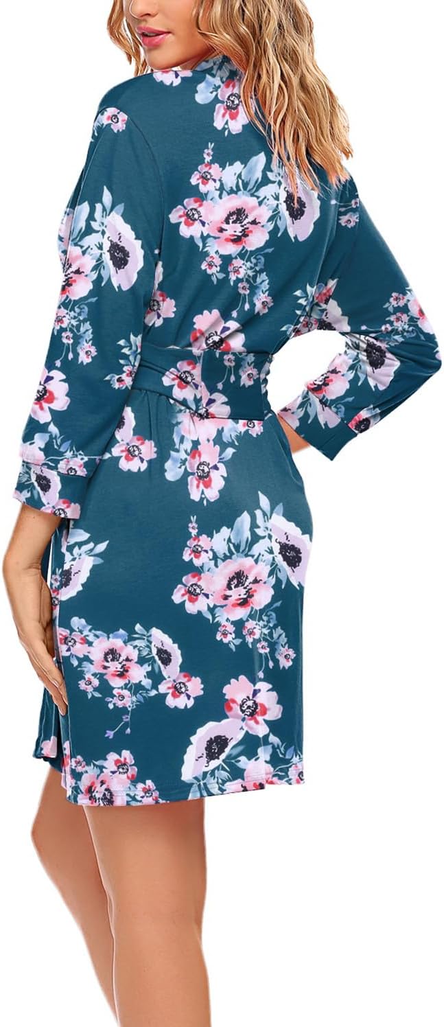 HOTOUCH Womens Robe Lightweight Short Knit Bathrobe Soft Ladies Sleepwear with Pockets