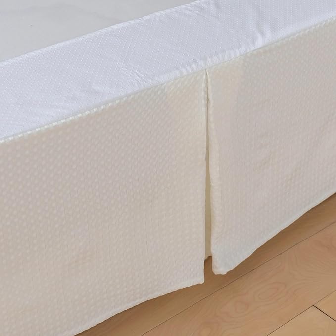 Queen Bed Skirt, Wrap Around Bed Skirt with Pleated Corner, 16 Inch Drop Pleated Waffle Weave Bedskirts, Anti-Slip, Microfiber, Ivory, 16'' Queen