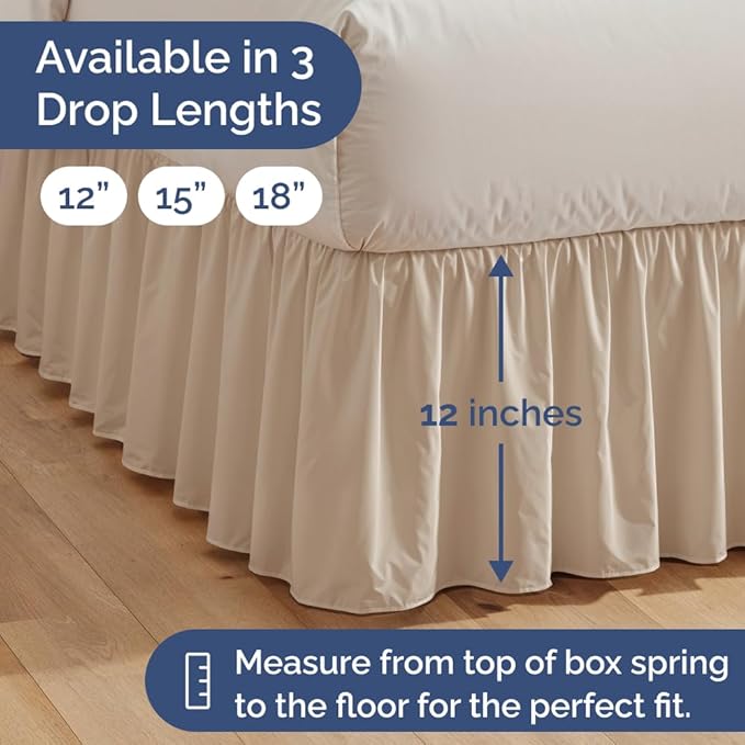 Bedskirt Twin Size Ruffle - 12 inch Drop Dust Ruffle Bed Skirt with Platform - Ultra-Soft, Easy Fit, Premium Hotel Quality - Wrinkle, Fade & Shrink Resistant - for Women, Men, Kids and Teens - Cream