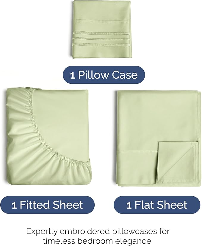 Twin XL Size 3 Piece Sheet Set - Comfy Breathable & Cooling Bed Sheets Set - Hotel Luxury Bedding for Women, Men, Kids, Teens, Boys & Girls - Deep Pockets & Wrinkle Free - Oeko-Tex - Light Sage Green