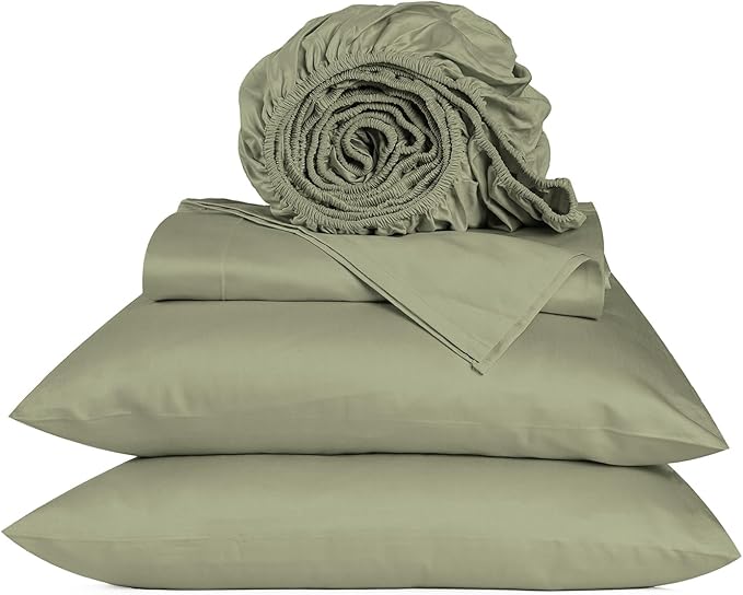 URBANHUT 800 Thread Count 100% Cotton Queen Size Sheets, Luxury 4 Piece Queen Bedsheets, Hotel Sheets Sateen Finish - Better Than Egyptian, 16" Elasticized Deep Pocket - Sage