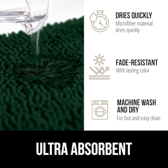 GORILLA GRIP Bath Rug Mat 36x24, Thick Soft Absorbent Chenille, Quick Dry Microfiber Mats, Rubber Backing Washable Shower Floor Rugs, Bathmat Runner, US Designed Bathroom Home Decor Accessories Hunter
