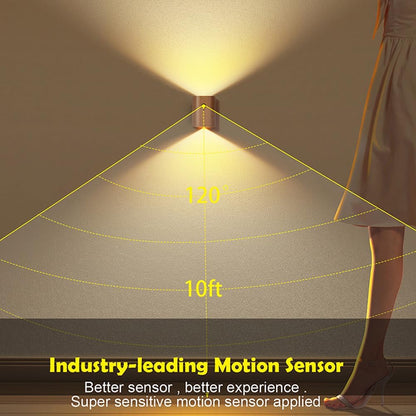 LANDGOO Wooden LED Step Lights Wall Lamp, 2700-3000K Motion Sensor Night Lights, Rechargeable Stair Lights for Hallway Indoor Lighting(White Ash Wood 2PCS)