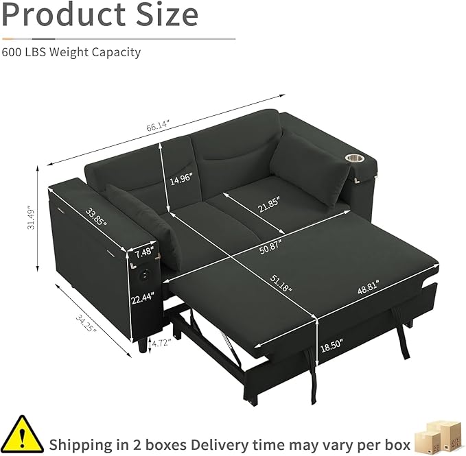 66.4" Loveseat Sofa, Modern Couches for Living Room,Corduroy Recliner, Dual armrest Storage Space, Integrated Spring Cushion, Solid Wood Frame, Built-in USB Charging Port (Grey)