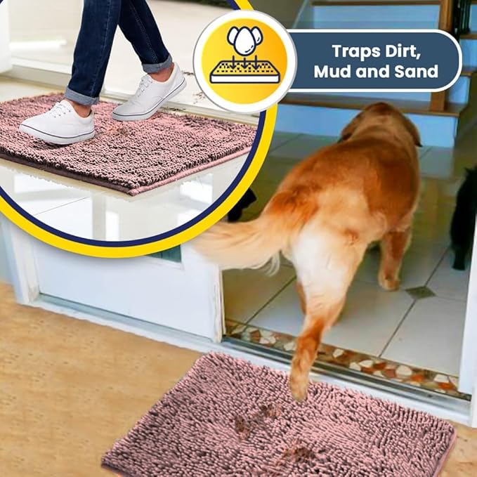 Muddy Mat® | Super Absorbent Door Mat Indoor, Microfiber Quick Dry Chenille Entryway Rug, Non-Slip Front Door Mat, Indoor Mats for Entryway, Machine Washable Pet Rug, Pink 24"x35"