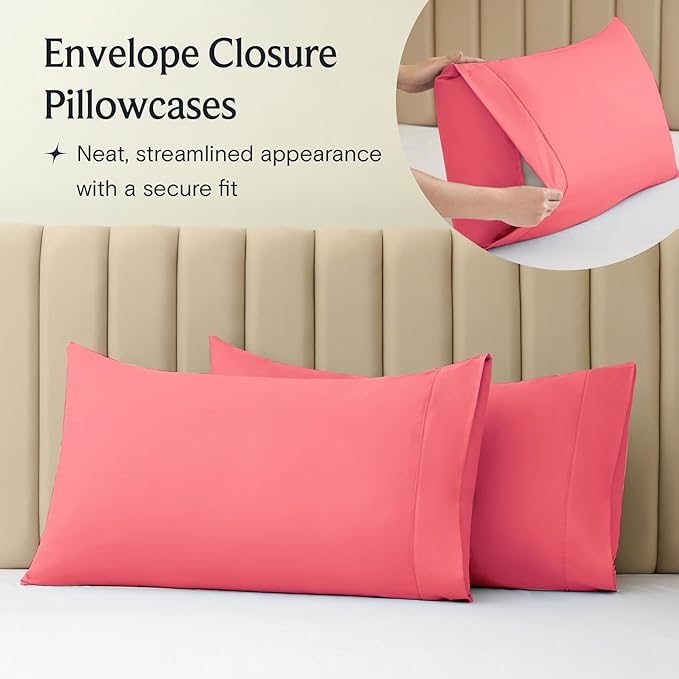 LuxClub 4 PC Sheet Set Bed Sheets Deep Pockets 16" Eco Friendly Wrinkle Free Cooling Machine Washable Hotel Bedding Silky Soft - Vermilion Full