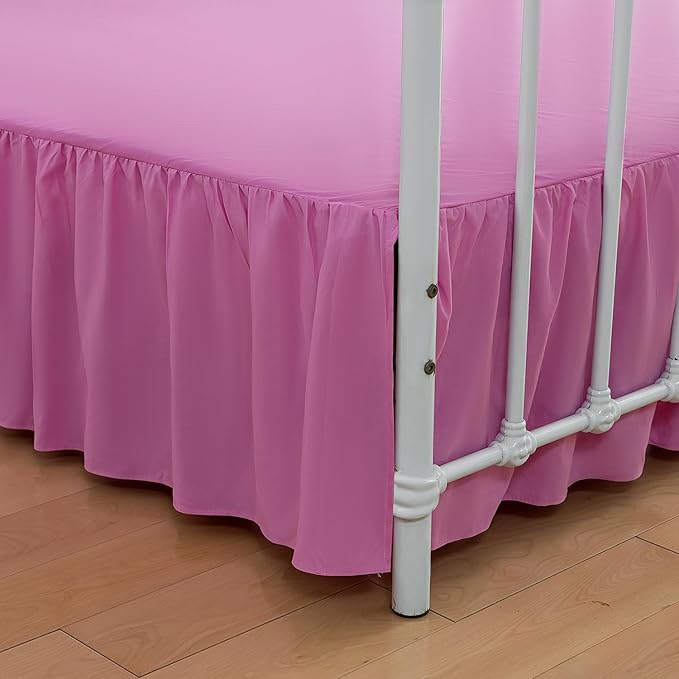 Bed Skirt Full Size Ruffled Bed Skirts with Split Corners, 14 Inch Drop Dust Ruffle Bed Skirt with Platform, 14 Inch Drop, Pink