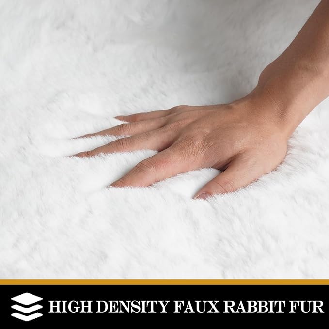 Latepis White Rugs Runners 2x6 Washable Small Shaggy Rug Soft Faux Rabbit Fur Bedside Furry Rugs for Bedroom Accent Rug for Kids Room Sofa Nursery