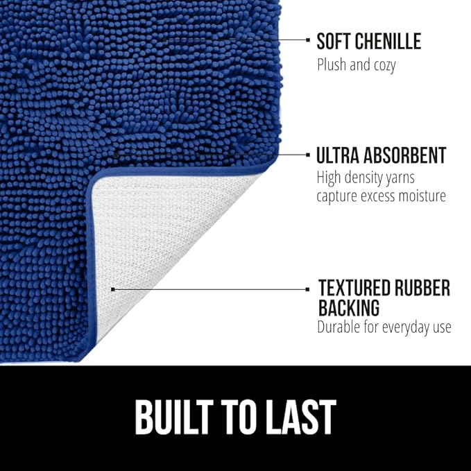GORILLA GRIP Bath Rug Mat 30x20, Soft Absorbent Chenille, Quick Dry Microfiber Mats, Rubber Backing Washable Shower Floor Rugs, Bathmat Runner, US Designed Bathroom Home Decor Accessories Royal Blue