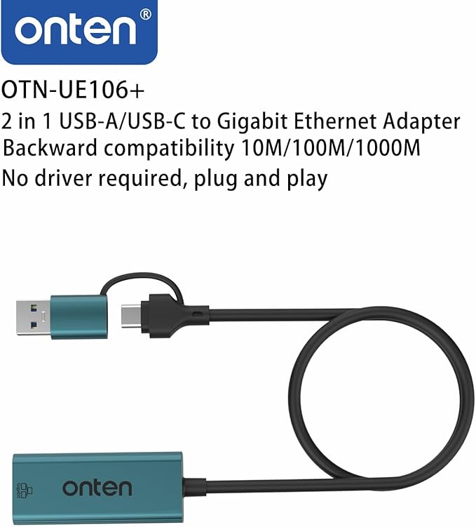 USB-A and USB-C to Ethernet Adapter,Driver Free RJ45 to USB C or USB A, Gigabit Ethernet LAN Network Adapter for Windows,Mac OS, iOS and More