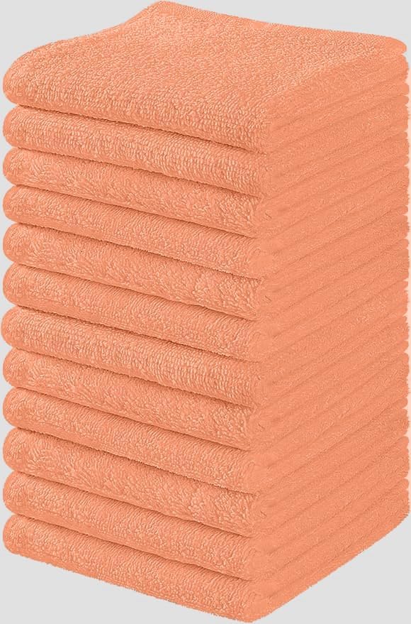 Towel and Linen Mart 100% Cotton - 12 Pack Wash Cloth Set - Flannel Face Cloths, Highly Absorbent and Soft Feel Fingertip Towels (Coral, Pack of 12) by T+%26+L+Towel+and+Linen+Mart