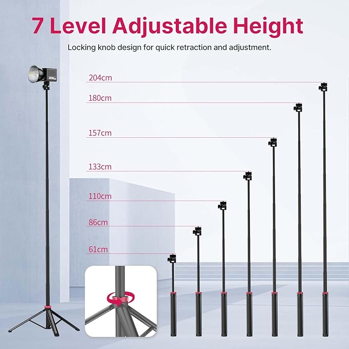 VIJIM MT-79 Extendable Photography Light Stand, 81" Portable Adjustable Light Tripod with 1/4" Screw, 360° Ball Head Camera Phone Tripod for Continute Output Lighting, Webcams, Cameras,for Pocket3