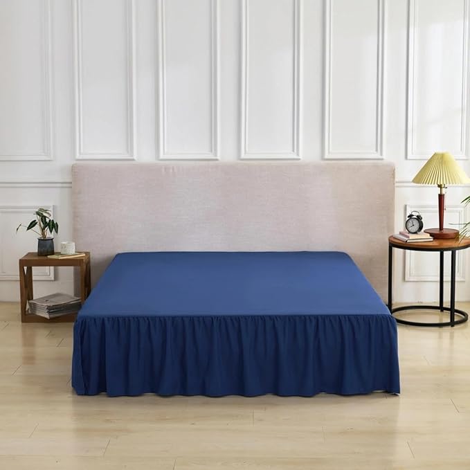 Bed Skirt Full Size Ruffled Bed Skirt with Split Corners, Full Bed Skirts 12 Inch Drop with Platform, 12'' Full, Navy Blue