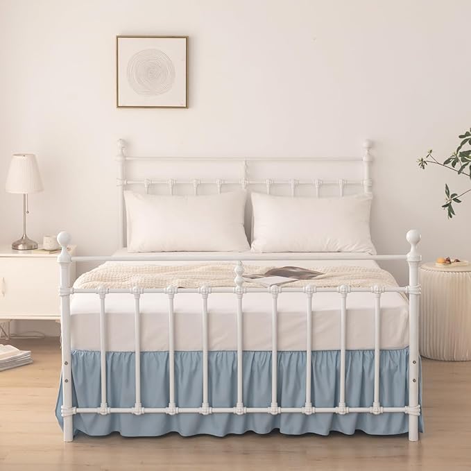 Bed Skirt King Size Ruffled Bed Skirt with Split Corners, 12 Inch Drop Dust Ruffle Bed Skirts with Platform, Gathered Style, 100% Microfiber, Grayish Blue