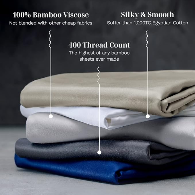 LUXOME Luxury Sheet Set | 100% Rayon (Viscose) from Bamboo | California King - White | Deep Pockets | 4-Piece Set (Fitted, Flat, 2 Pillowcases)