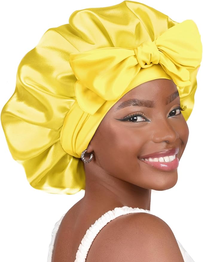 YANIBEST Silk Bonnet for Sleeping Women Adjustable Double Layer Satin Bonnet Reduce Friction Prevent Frizz Natural Curly Hair