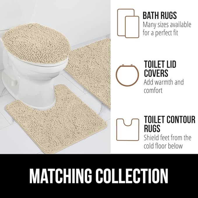 GORILLA GRIP Bath Rug Mat, Thick Soft Absorbent Chenille, Quick Dry Microfiber Mats, Rubber Backing Washable Shower Floor Rugs, Bathmat Runner, US Designed Bathroom Home Decor Accessories 24x17, Sand