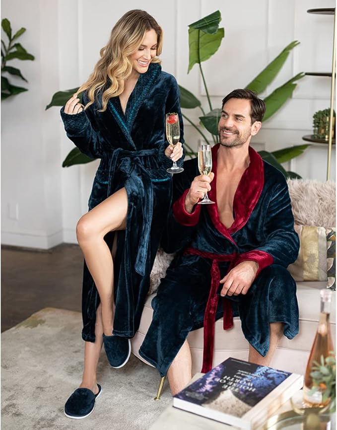 Lotus Linen Plush Robes for Women - Soft Bathrobe, Custom Monogram, Warm Fleece Robe with Pockets