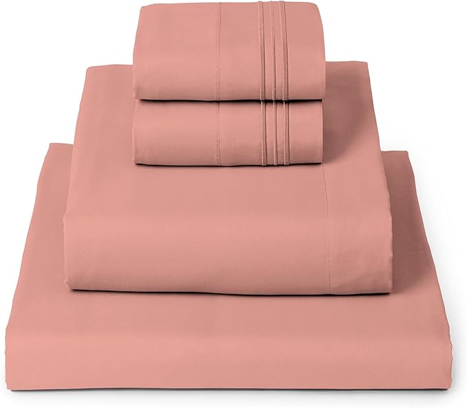 Mellanni Twin Sheet Set - 4-Piece Iconic Collection Bedding, (Including 2 Pillowcases), 16-Inch Deep Pocket, Easy Care, Extra Soft, Cooling Sheets, Brushed Microfiber - Coral