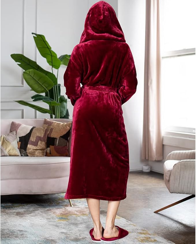 Lotus Linen Plush Robes for Women - Soft Bathrobe, Custom Monogram, Warm Fleece Robe with Pockets