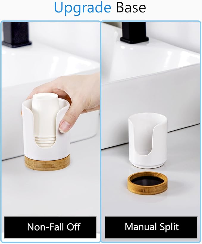 Ceramic Bathroom Cups Dispenser - 3 oz Disposable Paper & Plastic Bathroom Cups Holder - Mouthwash Cups Dispenser for Bathroom, Guest Toiletries, Countertop - BPA Free, Kids Safe(White)