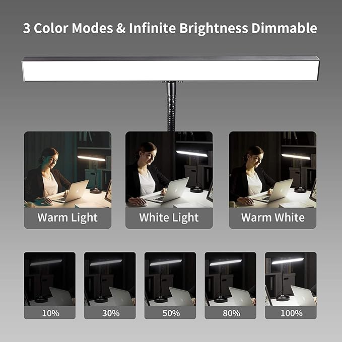 Piano Light, LED Piano Lamp for Upright/Digital/Grand Pianos, Flexible Gooseneck Music Stand Light with 3 Color Modes×10 Brightness, Desk Lamp for Home Office, Black, 10W, 1000LM (with Base)