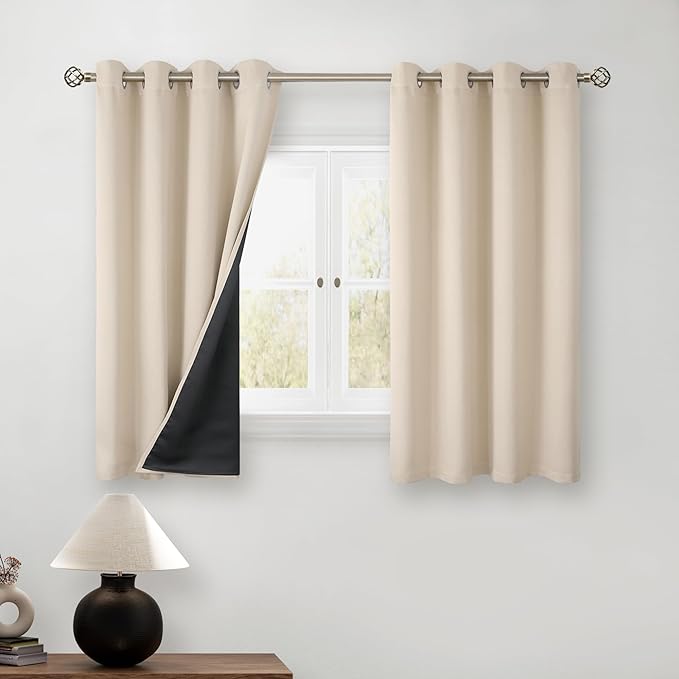 BGment Short 100% Blackout Curtains for Bedroom, Thermal Insulated Energy Efficiency Noise Reducing Grommet Curtains 54 Inch Length with Liner for Small Window 2 Panels Each 52 Inch Wide, Champagne