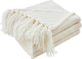 CozeCube Chenille Throw Blanket for Couch, Cozy Plush Fuzzy Decorative Cream White Blanket with Fringe Tassels, Lightweight Throws for Bed Sofa Gift Home Decor, 60"X80"