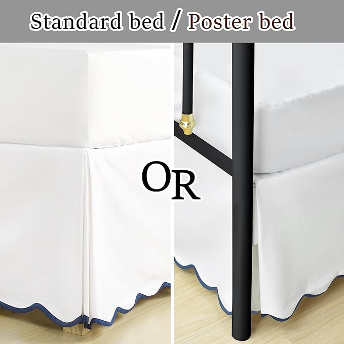 HIG Queen Bed Skirt - Easy Fit Scallop Edge Pleated Bedskirts With Spilt Coner, 12 Inch Drop Anti-Slip Dust Ruffle, Thick Fabric for Enhanced Privacy, Pre-Washed for Long-Lasting Use, Machine Washable