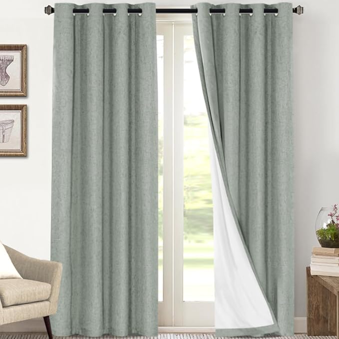 PrinceDeco Blackout Curtains 108 Inches Long 2 Panels Set for Bedroom Solid Thermal Insulated with White Liner Grommet Room Darkening Curtains & Drapes Luxury Decor for Living Room Nursery,Green Bay
