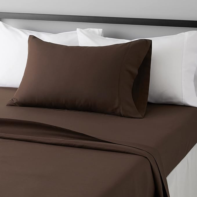 Amazon Basics Lightweight Super Soft Easy Care Microfiber 3-Piece Bed Sheet Set with 14-Inch Deep Pockets, Twin XL, Solid, Chocolate (Pack of 4)