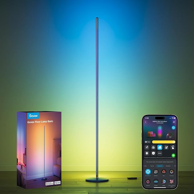 Govee RGBIC Floor Lamp Basic, LED Corner Lamp Works with Alexa, Smart Modern Floor Lamp with Music Sync and 16 Million DIY Colors, Color Changing Standing Lamp for Bedroom Living Room Blue