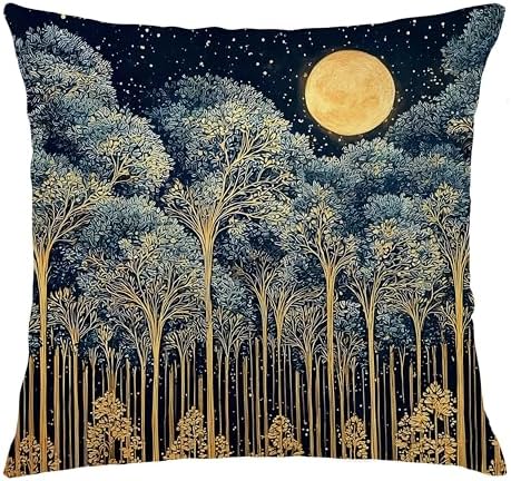 Rustic William Morris Night Forest Green Moon Decor Pillow Covers 18x18 by Unknown