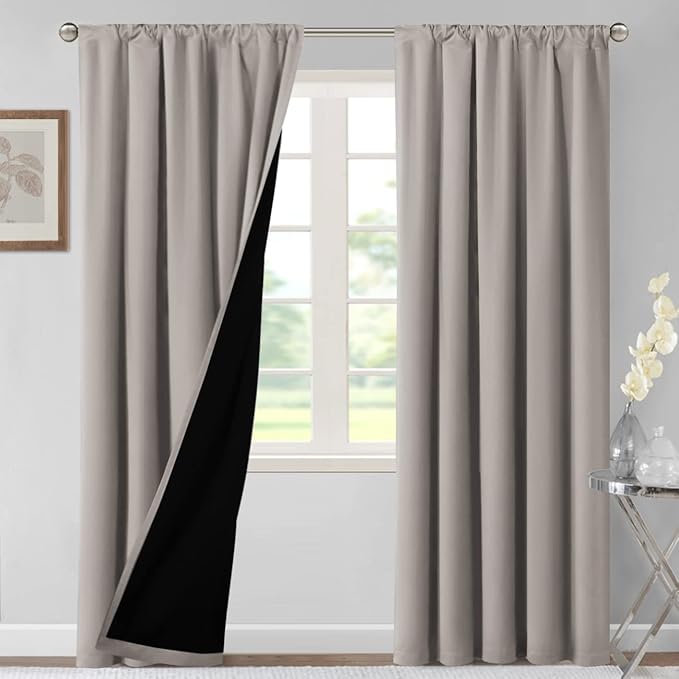 H.VERSAILTEX 100% Blackout Curtains for Bedroom Thermal Insulated Blackout Curtains 108 Inches Long Rod Pocket Window Drapes for Living Room with Black Liner 2 Panels Set, Warm Taupe