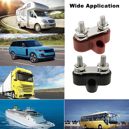 Heart Horse Bus Bar Terminal Block 1/4'' Power Stud Battery Junction Post Distribution Block Insulated with Cover DC 48V 300A for Auto Truck RV Boat (1/4'',Red+Black)