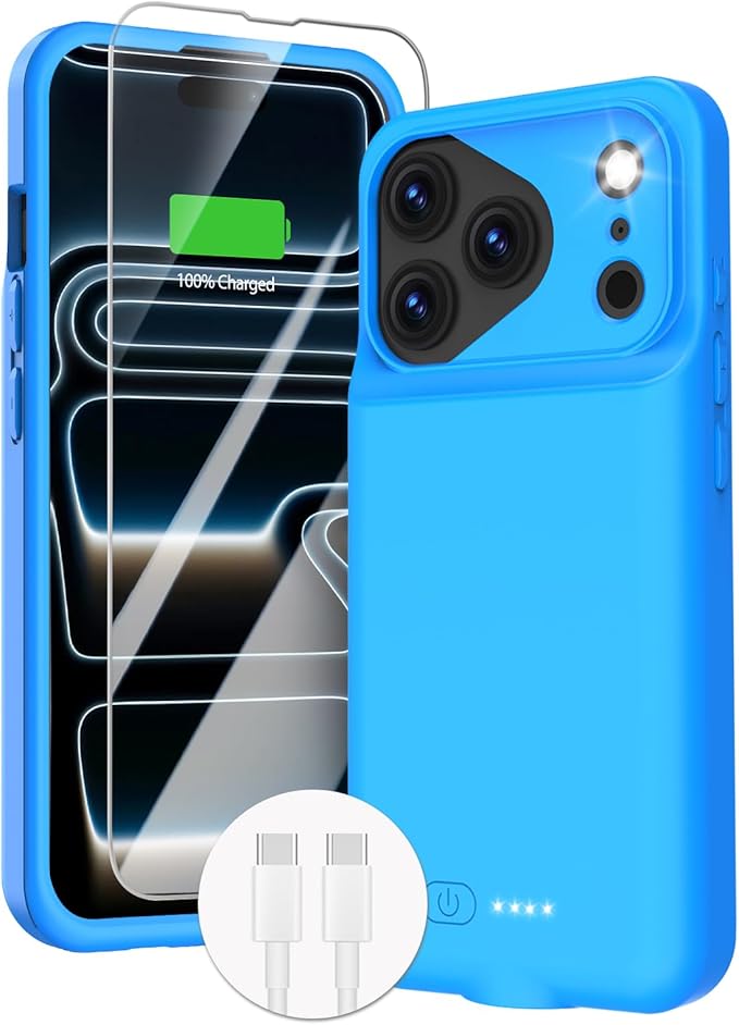 GIN FOXI Battery Case for iPhone 17 Pro, Charging Case Charger 8500mAh Ultra-Slim Lightweight Powerful Battery Pack 15W Fast Rechargeable Anti-Fall TPU Juice Box for iPhone 17 Pro (6.3") Blue