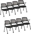 8 Pack Executive Office Chairs with Caster Adjustable Armrest Ergonomic Mid-Back Breathable Mesh Foldable Conference Reception Chair Set for Home School Waiting Room