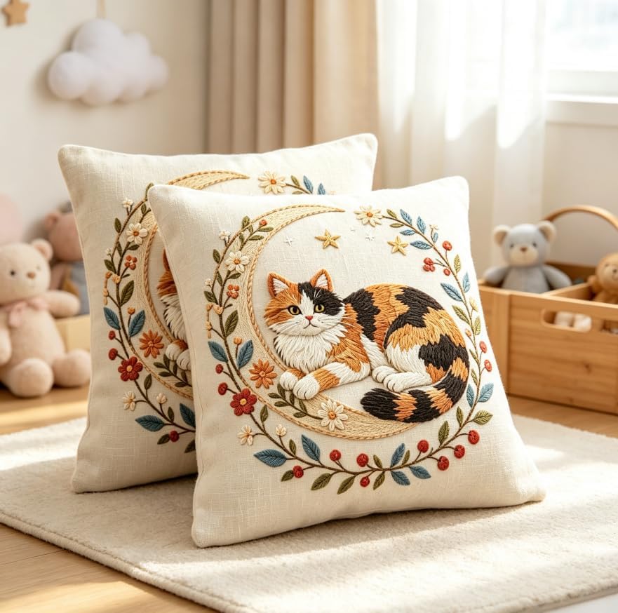 18x18 Inch Calico Cat Linen Throw Pillow Covers Set of 2 - Image 5