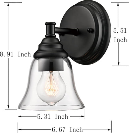 Moder 1-Light Black Wall Sconce Clear Glass Bell Shape Light Fixtures for Farmhouse, Bathroom, Living Room, Stairway Set of 2