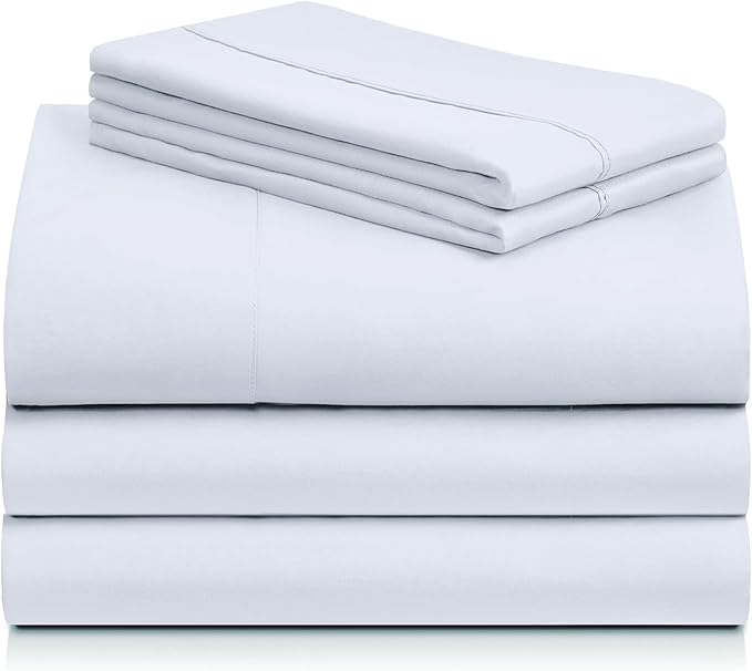 LuxClub 5 PC Sheet Set Bed Sheets Deep Pockets 16" Eco Friendly Wrinkle Free Cooling Machine Washable Hotel Bedding Silky Soft - Baby Blue Split King
