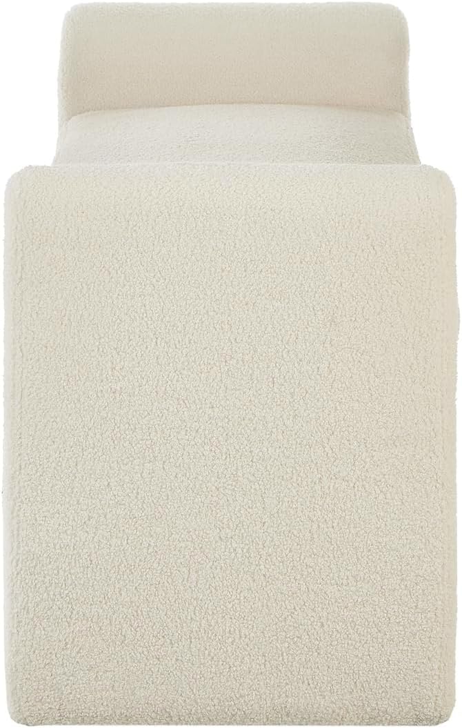 24KF Modern Upholstered Bed Bench Covered with Soft Boucle Teddy Fabric, Lovely Entryway Bench Ottoman with Armrest,5062-Cream