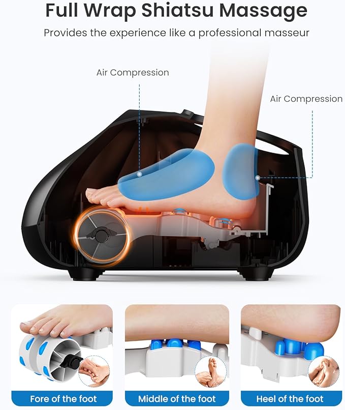 RENPHO Foot Massager Machine with Heat [2026 Upgraded], Shiatsu Foot Massager for Plantar Fasciitis, Foot Massager Machine for Women, Wireless Control, True Full Foot Massager, Up to Size 14, BK