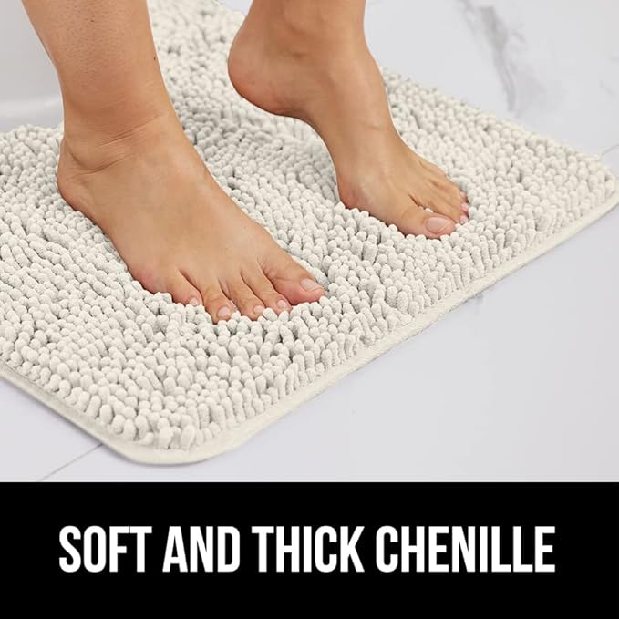 GORILLA GRIP Bath Rug Mat 60x24, Thick Soft Absorbent Chenille, Quick Dry Microfiber Mats, Rubber Backing Washable Shower Floor Rugs, Bathmat Runner, US Designed Bathroom Home Decor Accessories Ivory
