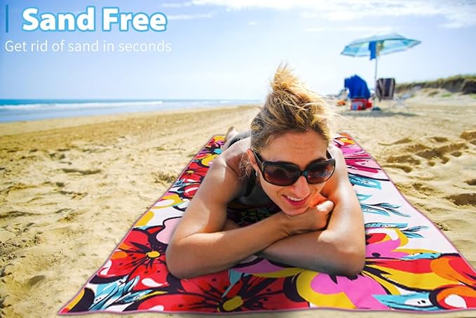 Microfiber Thin Beach Towel Lightweight 71x32 inch Oversized Extra Large Sand Free Towels Fast Dry for Travel Pool Camping Sports Beach Accessories Vacation Essential Gift