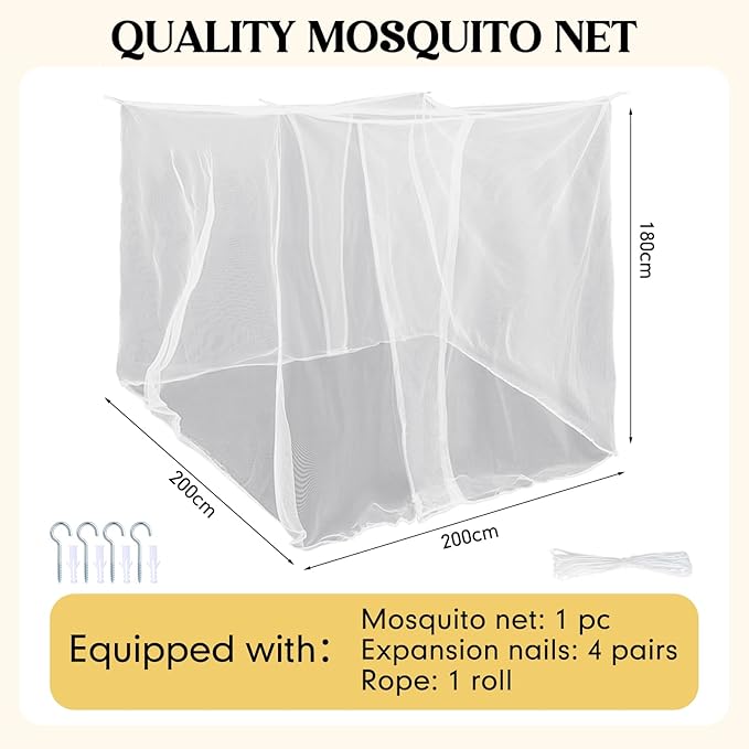4 Corners Mosquito Net for Mosquiteros para Camas Bed Canopies Netting Bed Drapes Rectangular Mosquito Mesh for Camping Home Outdoor Travel(White B,L79 X W87 X H71 Inch,2 Opening)
