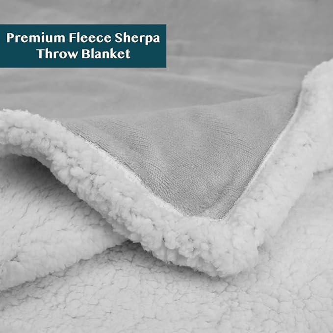 PAVILIA Sherpa Fleece Throw Blanket for Couch, Twin Size, Light Grey, Plush Soft Fuzzy Sofa Blanket, Cozy Reversible Winter Throw for Women Men, 60x80 Inches