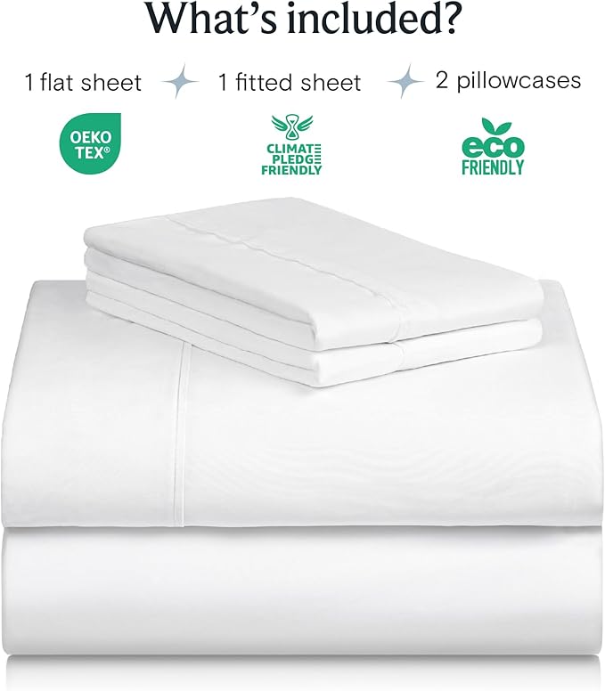 LuxClub 4 PC Queen Sheet Set, Deep Pockets Wrinkle Free Cooling Bed Sheets Hotel Bedding for Women, Men, Includes 1 Fitted Sheet, 1 Flat Sheet and 2 Pillowcases-Silky Soft White