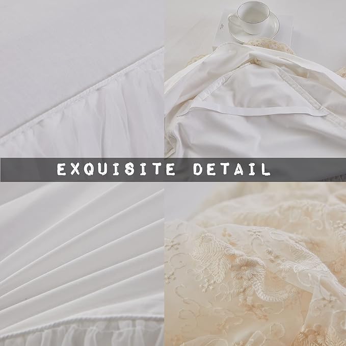 Brandream Lace Bed Skirt Full Size Cream White 18 Inch Drop Romantic Bed Sheets Cover Split Corners